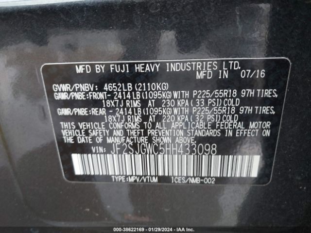 Photo 8 VIN: JF2SJGWC5HH433098 - SUBARU FORESTER 