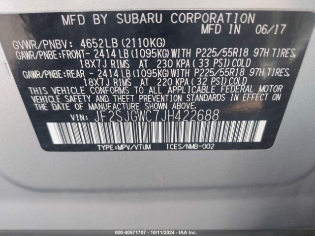 Photo 8 VIN: JF2SJGWC7JH422688 - SUBARU FORESTER 