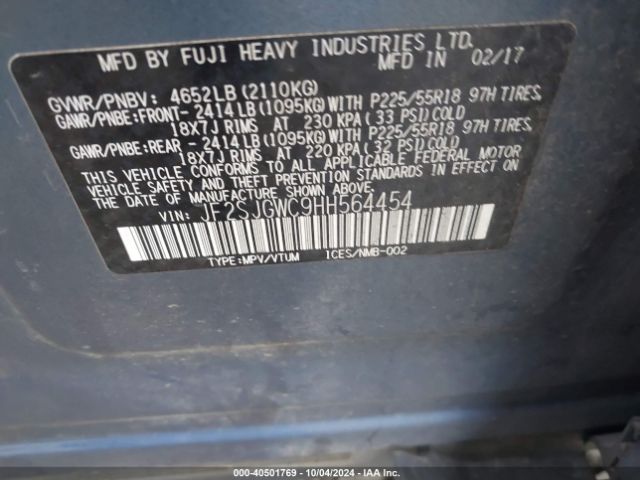 Photo 8 VIN: JF2SJGWC9HH564454 - SUBARU FORESTER 