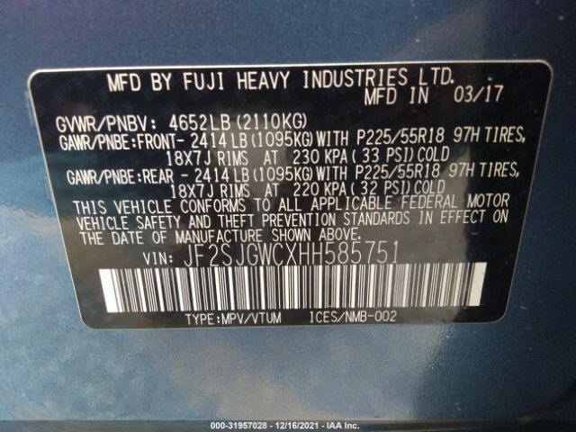 Photo 8 VIN: JF2SJGWCXHH585751 - SUBARU FORESTER 