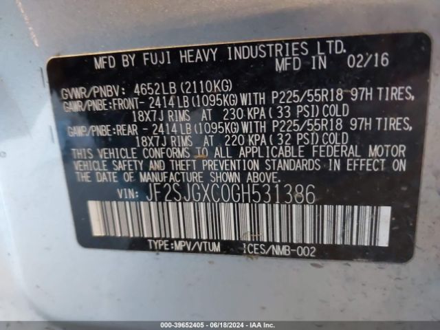 Photo 8 VIN: JF2SJGXC0GH531386 - SUBARU FORESTER 