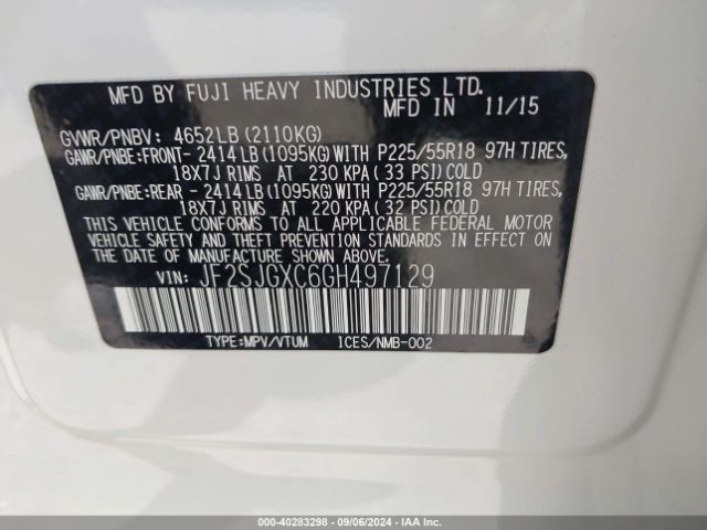 Photo 8 VIN: JF2SJGXC6GH497129 - SUBARU FORESTER 