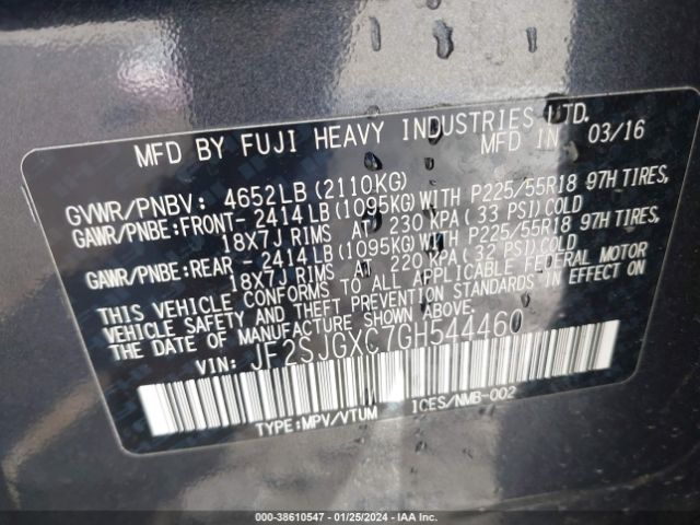 Photo 8 VIN: JF2SJGXC7GH544460 - SUBARU FORESTER 