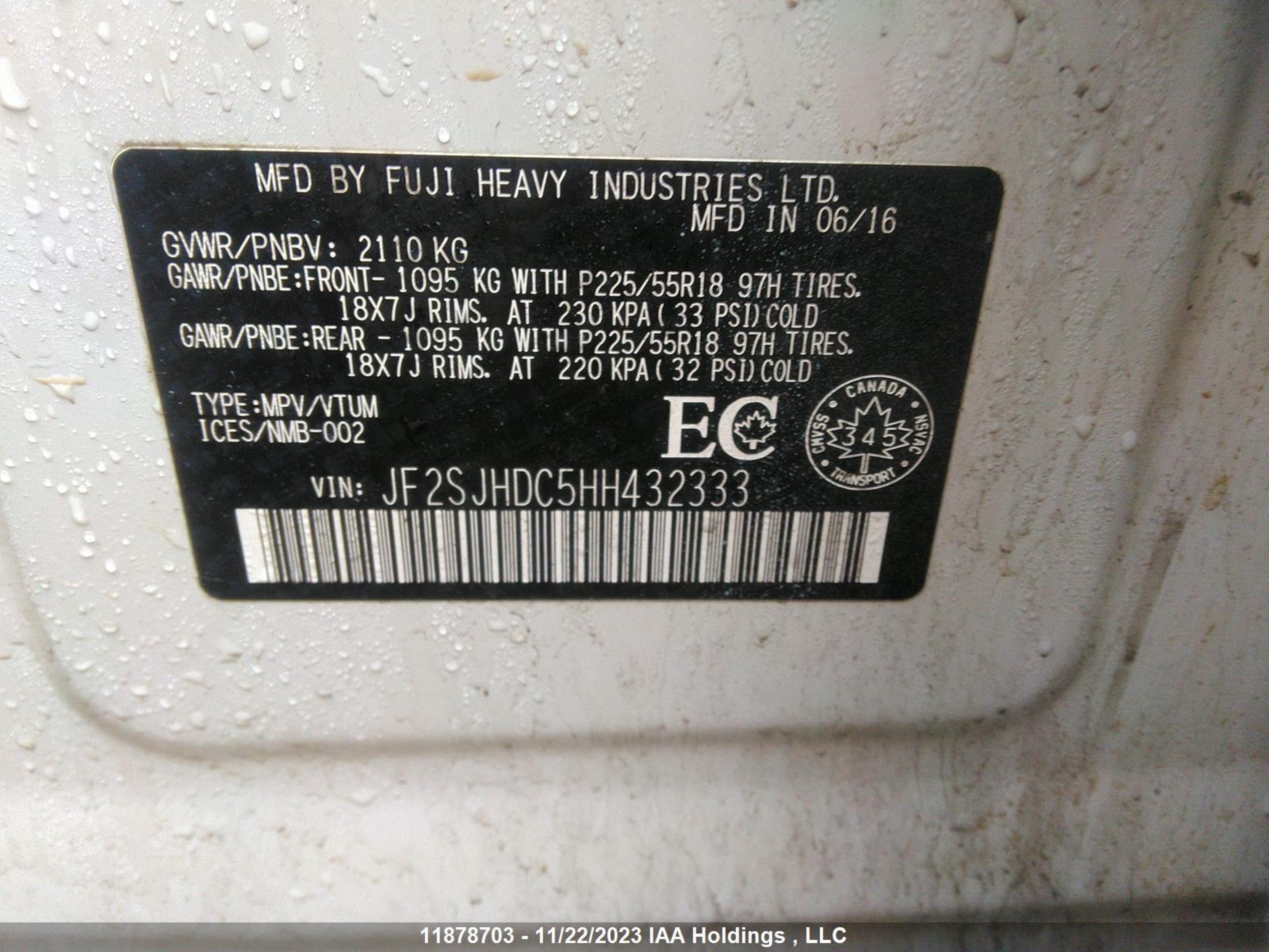 Photo 8 VIN: JF2SJHDC5HH432333 - SUBARU FORESTER 