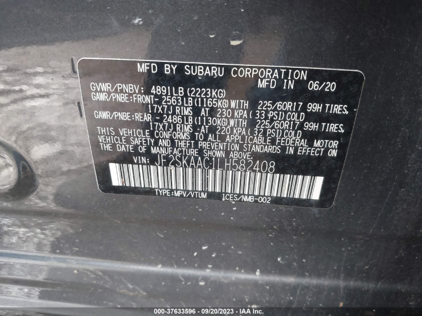 Photo 8 VIN: JF2SKAAC1LH582408 - SUBARU FORESTER 