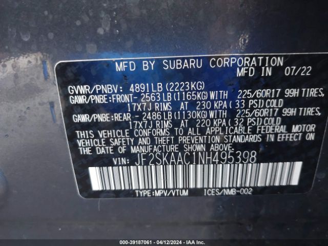 Photo 8 VIN: JF2SKAAC1NH495398 - SUBARU FORESTER 