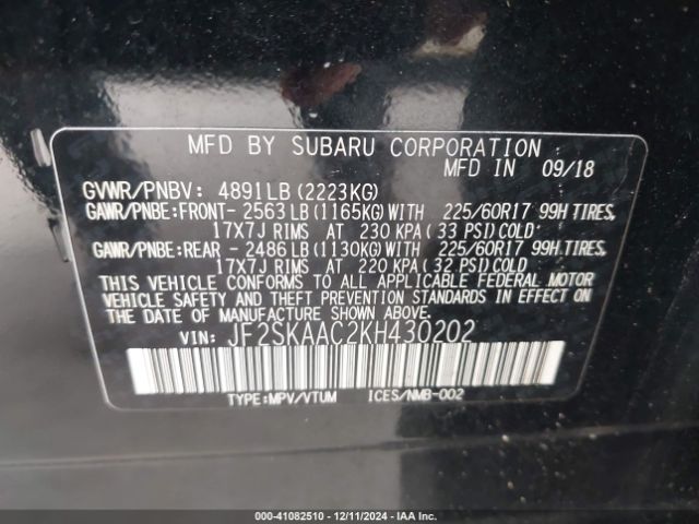 Photo 8 VIN: JF2SKAAC2KH430202 - SUBARU FORESTER 