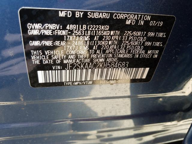 Photo 9 VIN: JF2SKAAC2KH584683 - SUBARU FORESTER 