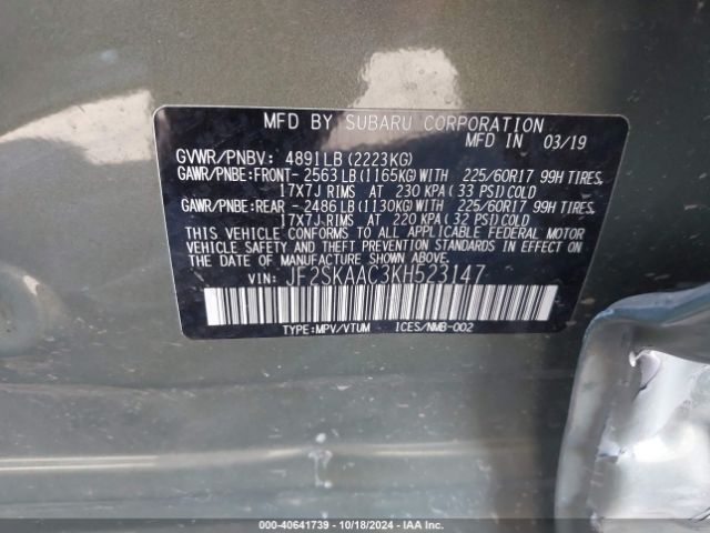 Photo 8 VIN: JF2SKAAC3KH523147 - SUBARU FORESTER 