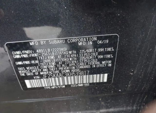 Photo 8 VIN: JF2SKAAC3KH539817 - SUBARU FORESTER 