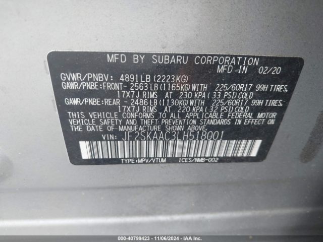 Photo 8 VIN: JF2SKAAC3LH518001 - SUBARU FORESTER 