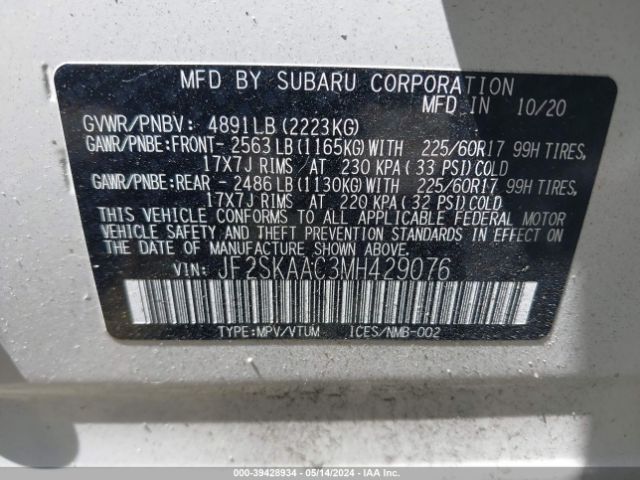 Photo 8 VIN: JF2SKAAC3MH429076 - SUBARU FORESTER 