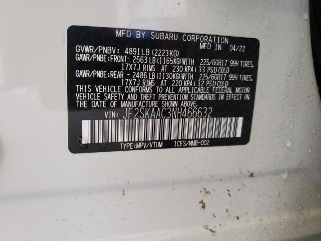 Photo 12 VIN: JF2SKAAC3NH466632 - SUBARU FORESTER 