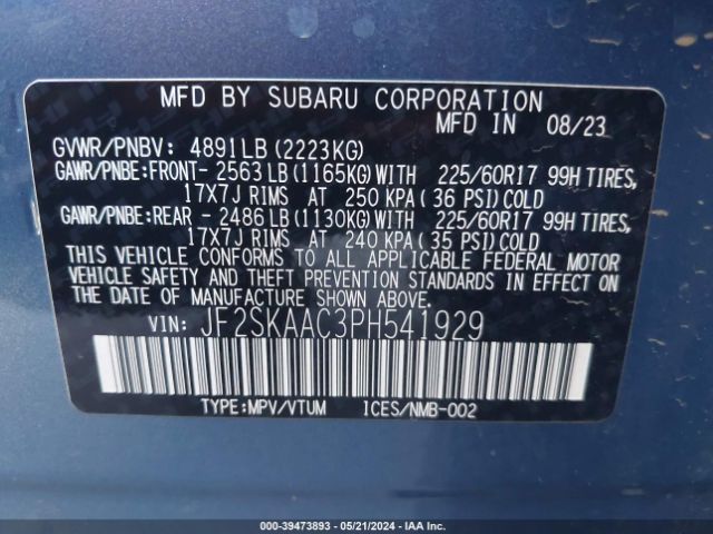 Photo 8 VIN: JF2SKAAC3PH541929 - SUBARU FORESTER 