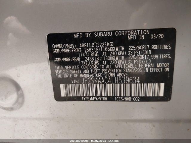 Photo 8 VIN: JF2SKAAC4LH539634 - SUBARU FORESTER 