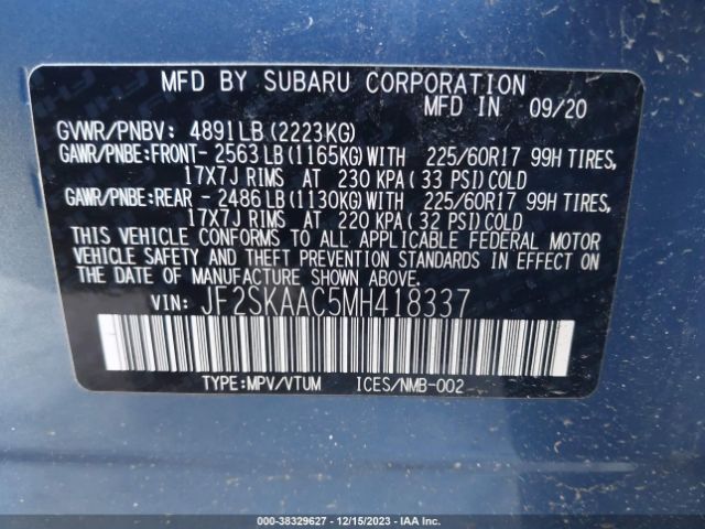 Photo 8 VIN: JF2SKAAC5MH418337 - SUBARU FORESTER 