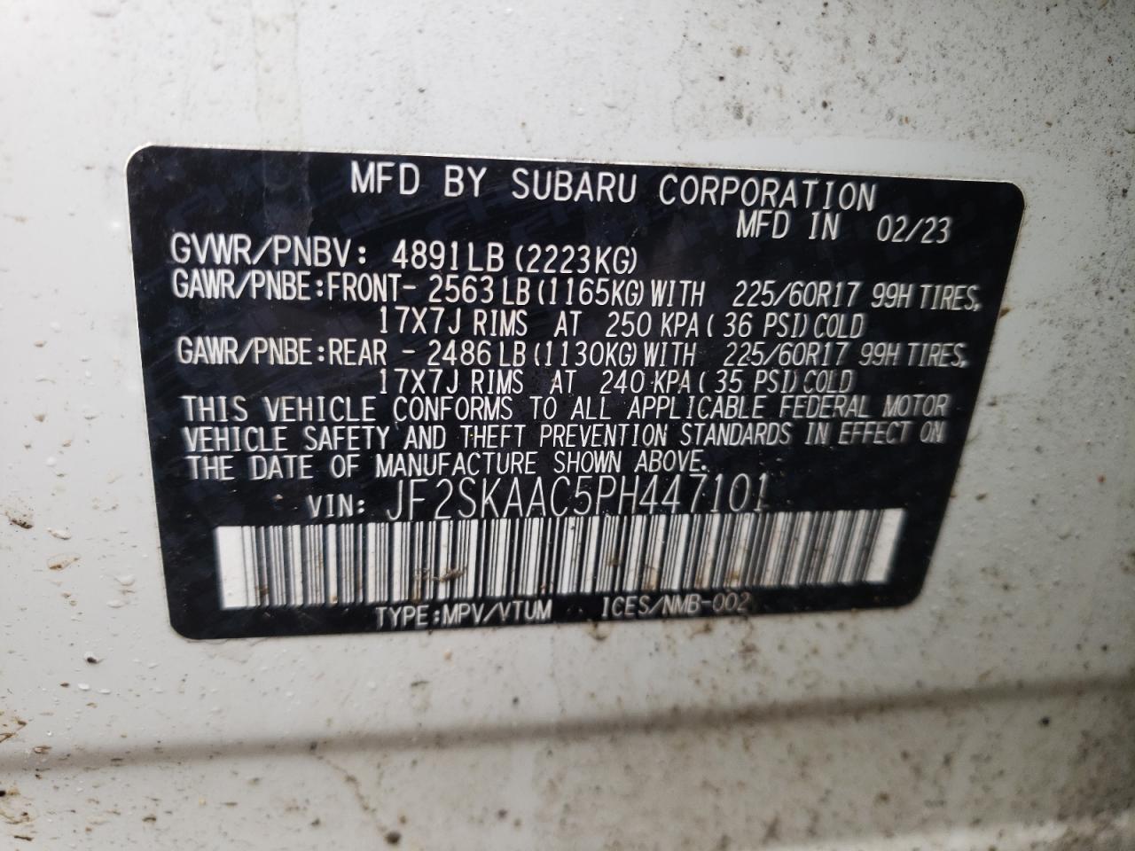 Photo 13 VIN: JF2SKAAC5PH447101 - SUBARU FORESTER 