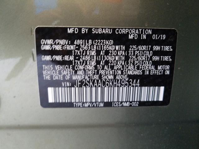 Photo 9 VIN: JF2SKAAC6KH495344 - SUBARU FORESTER 