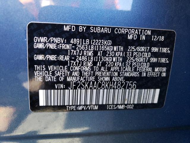 Photo 11 VIN: JF2SKAAC8KH482756 - SUBARU FORESTER 