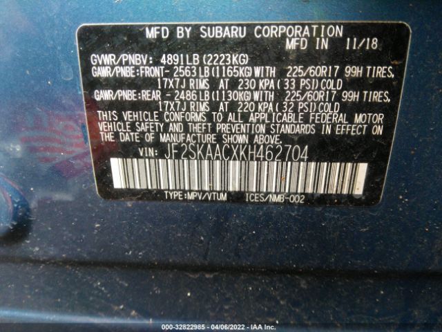 Photo 8 VIN: JF2SKAACXKH462704 - SUBARU FORESTER 