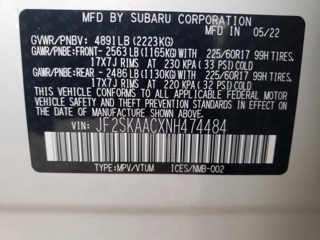 Photo 12 VIN: JF2SKAACXNH474484 - SUBARU FORESTER 