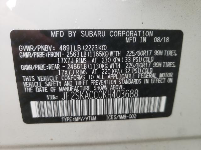 Photo 9 VIN: JF2SKACC0KH403688 - SUBARU FORESTER 