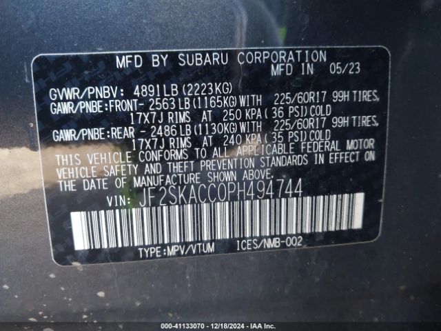 Photo 8 VIN: JF2SKACC0PH494744 - SUBARU FORESTER 