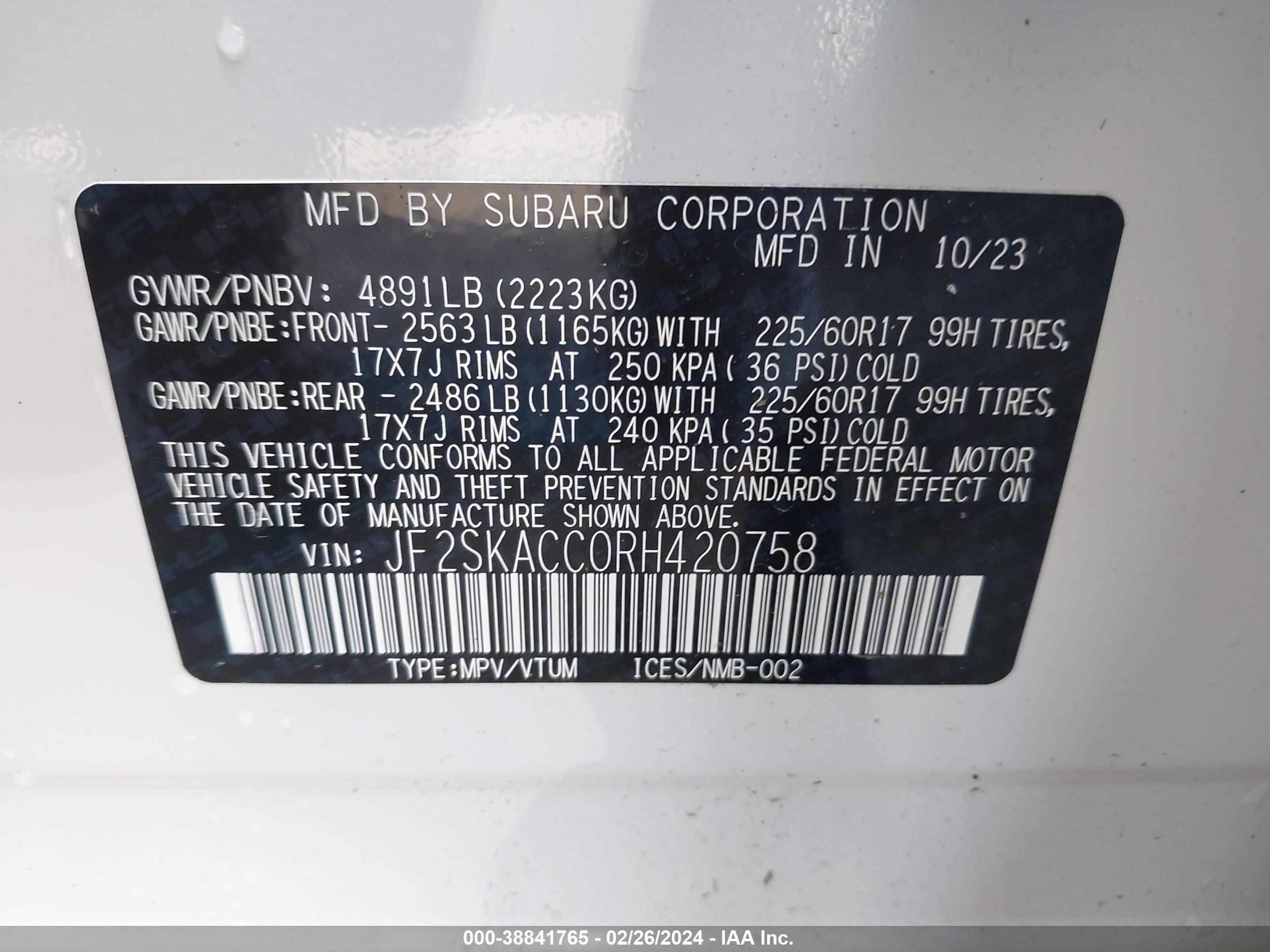 Photo 8 VIN: JF2SKACC0RH420758 - SUBARU FORESTER 