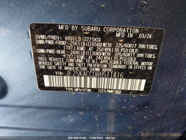 Photo 8 VIN: JF2SKACC0RH511416 - SUBARU FORESTER 