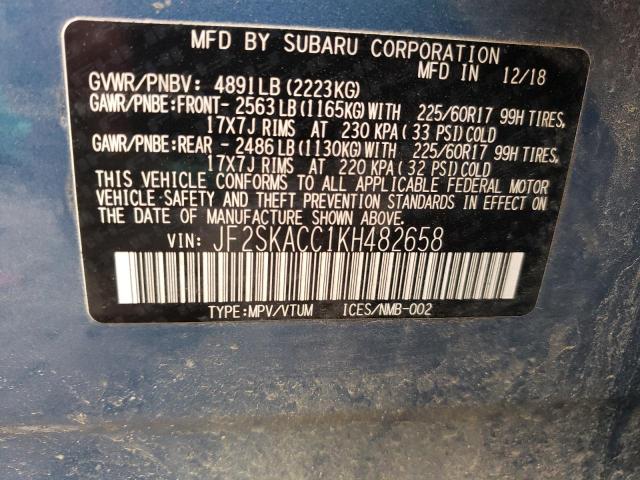 Photo 9 VIN: JF2SKACC1KH482658 - SUBARU FORESTER 