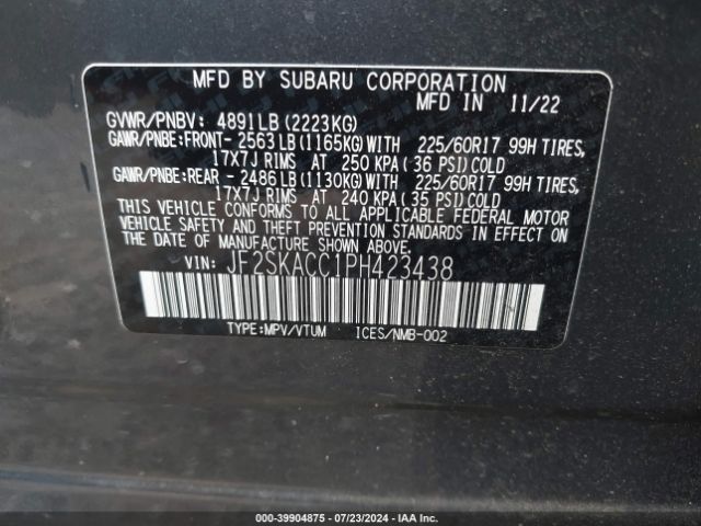 Photo 8 VIN: JF2SKACC1PH423438 - SUBARU FORESTER 