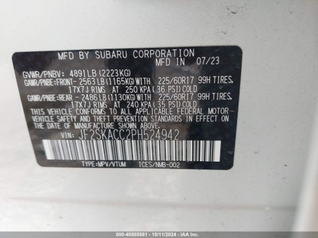 Photo 8 VIN: JF2SKACC2PH524942 - SUBARU FORESTER 