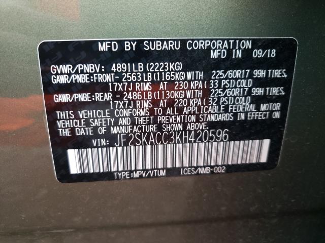 Photo 9 VIN: JF2SKACC3KH420596 - SUBARU FORESTER 