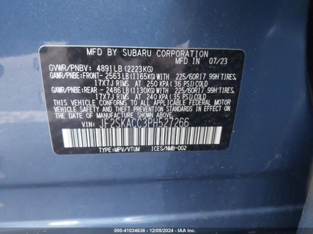 Photo 8 VIN: JF2SKACC3PH527266 - SUBARU FORESTER 