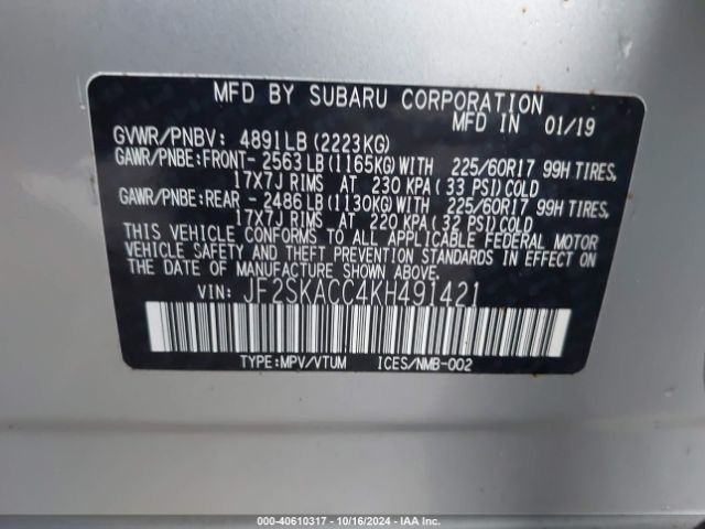 Photo 8 VIN: JF2SKACC4KH491421 - SUBARU FORESTER 