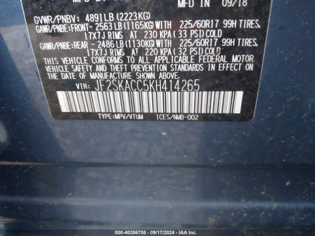 Photo 8 VIN: JF2SKACC5KH414265 - SUBARU FORESTER 