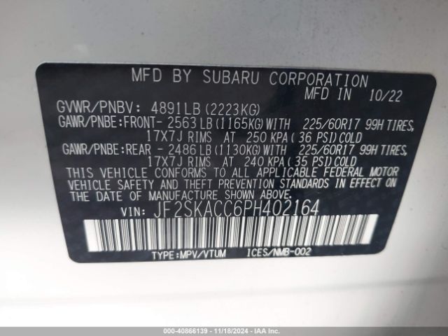 Photo 8 VIN: JF2SKACC6PH402164 - SUBARU FORESTER 