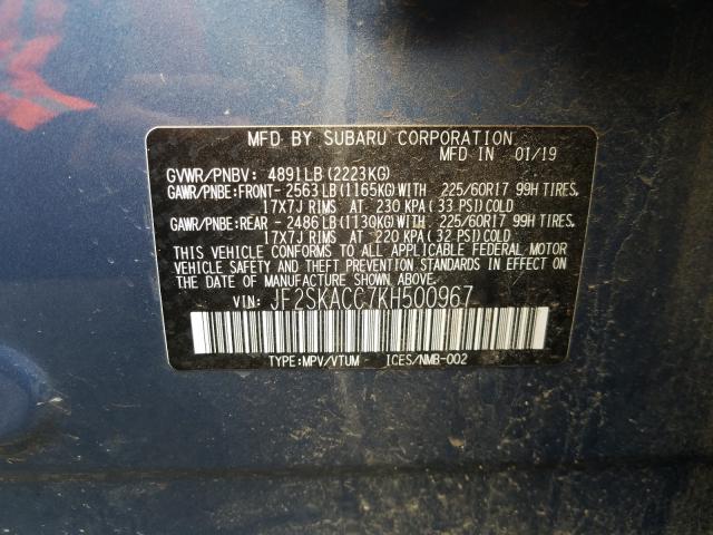 Photo 9 VIN: JF2SKACC7KH500967 - SUBARU FORESTER 