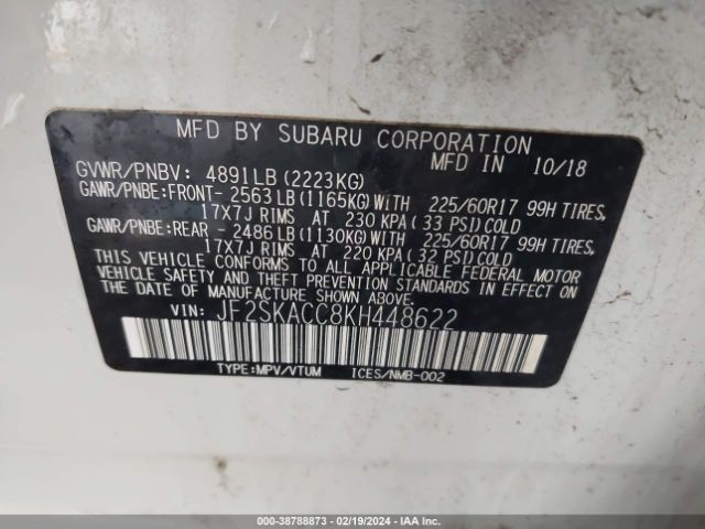 Photo 8 VIN: JF2SKACC8KH448622 - SUBARU FORESTER 