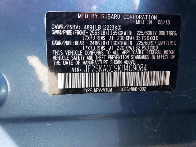 Photo 11 VIN: JF2SKACC9KH409084 - SUBARU FORESTER 