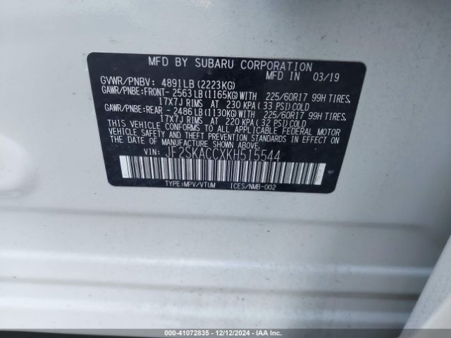 Photo 8 VIN: JF2SKACCXKH515544 - SUBARU FORESTER 