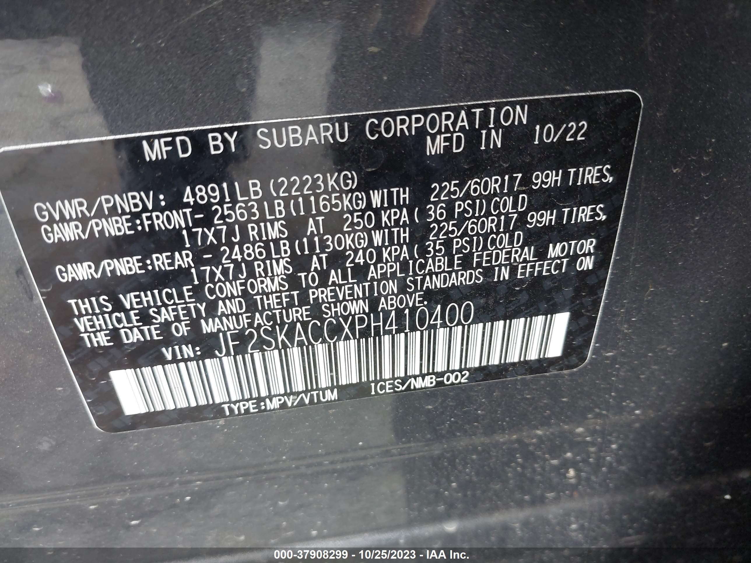 Photo 8 VIN: JF2SKACCXPH410400 - SUBARU FORESTER 