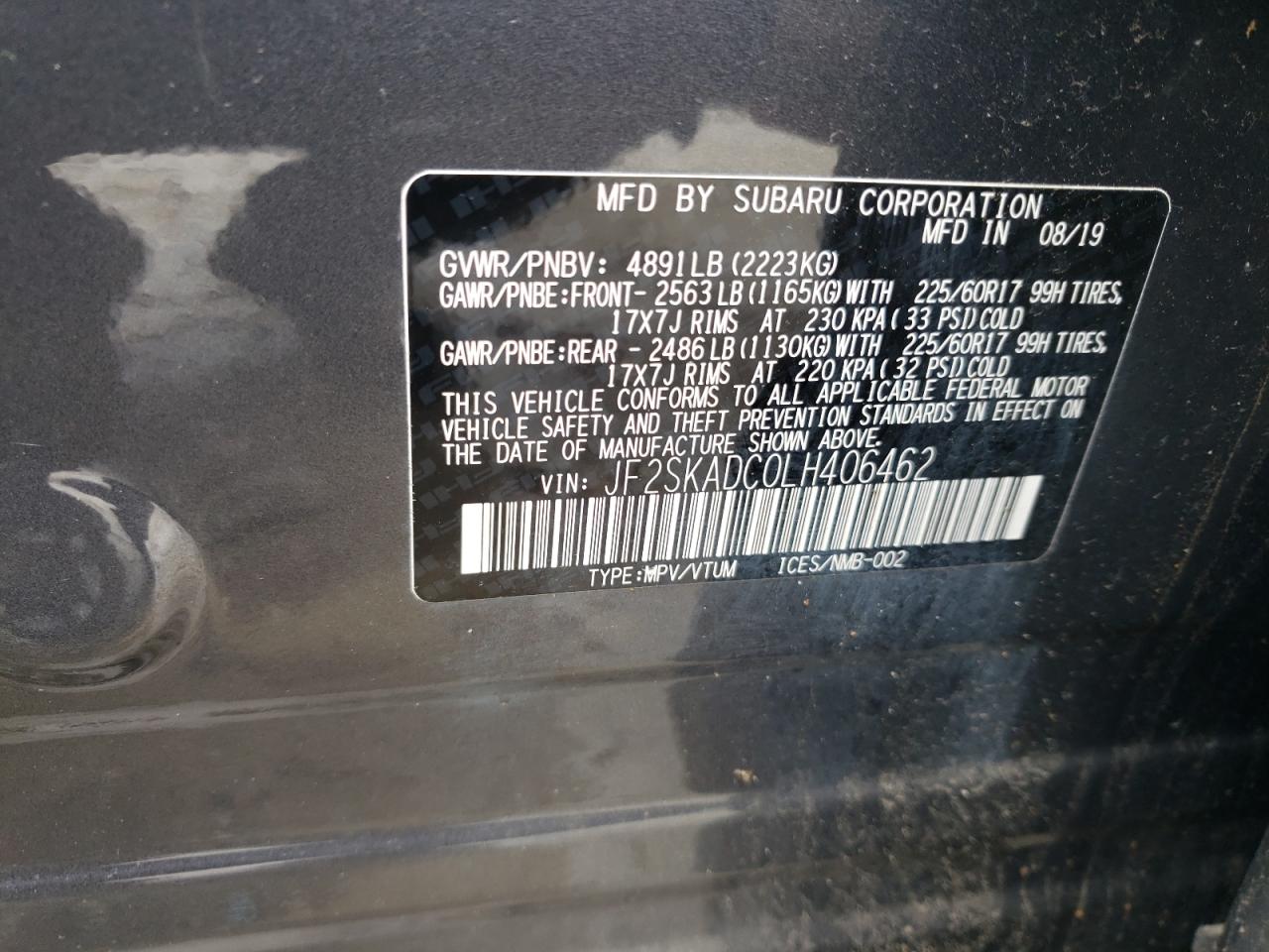 Photo 12 VIN: JF2SKADC0LH406462 - SUBARU FORESTER 