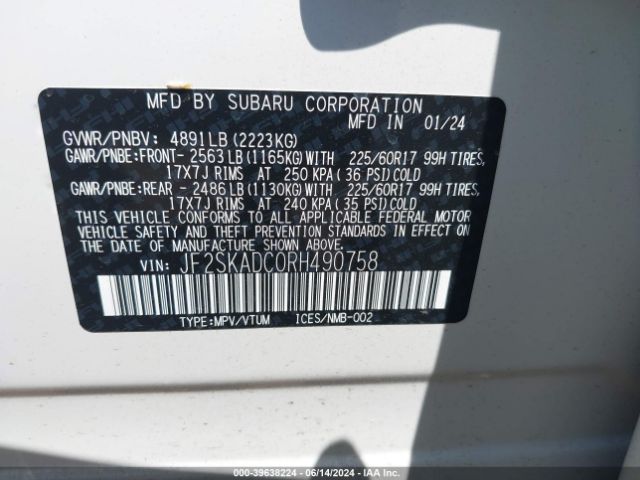 Photo 8 VIN: JF2SKADC0RH490758 - SUBARU FORESTER 