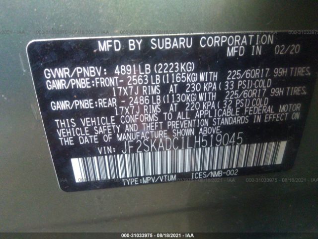 Photo 8 VIN: JF2SKADC1LH519045 - SUBARU FORESTER 