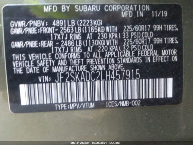 Photo 8 VIN: JF2SKADC2LH457915 - SUBARU FORESTER 