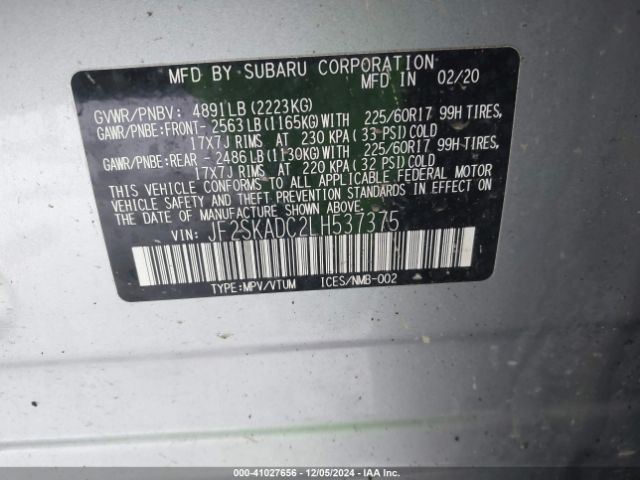 Photo 8 VIN: JF2SKADC2LH537375 - SUBARU FORESTER 