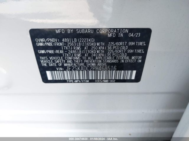 Photo 8 VIN: JF2SKADC2PH468516 - SUBARU FORESTER 