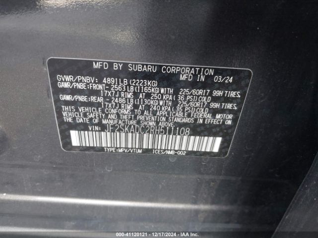 Photo 8 VIN: JF2SKADC2RH511108 - SUBARU FORESTER 