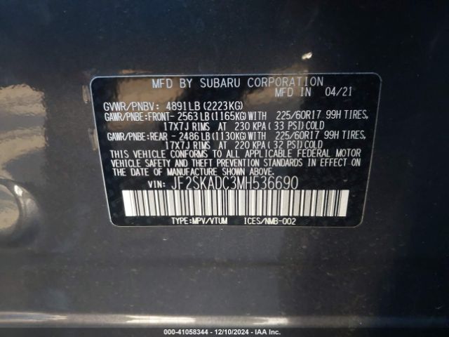 Photo 8 VIN: JF2SKADC3MH536690 - SUBARU FORESTER 